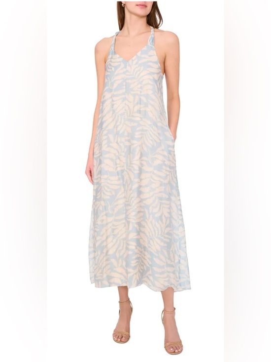 Halogen Dresses & Skirts - Halogen Light Blue and Cream Leaf-Print Maxi Dress